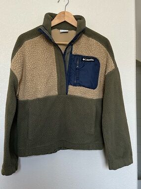 Columbia Lodge Sherpa Fleece Pullover Colorblock Half Snap Jacket Small